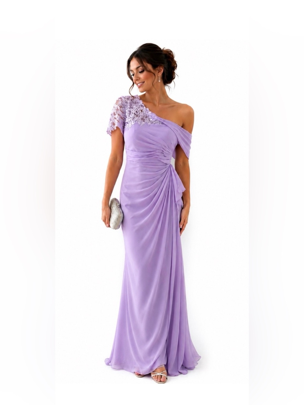 Ryanth Lilac Lavender Chiffon Corset
Gown One Shoulder Formal Dress
Size 10